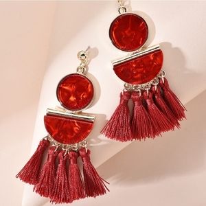 Acrylic Tassel Earring - Red